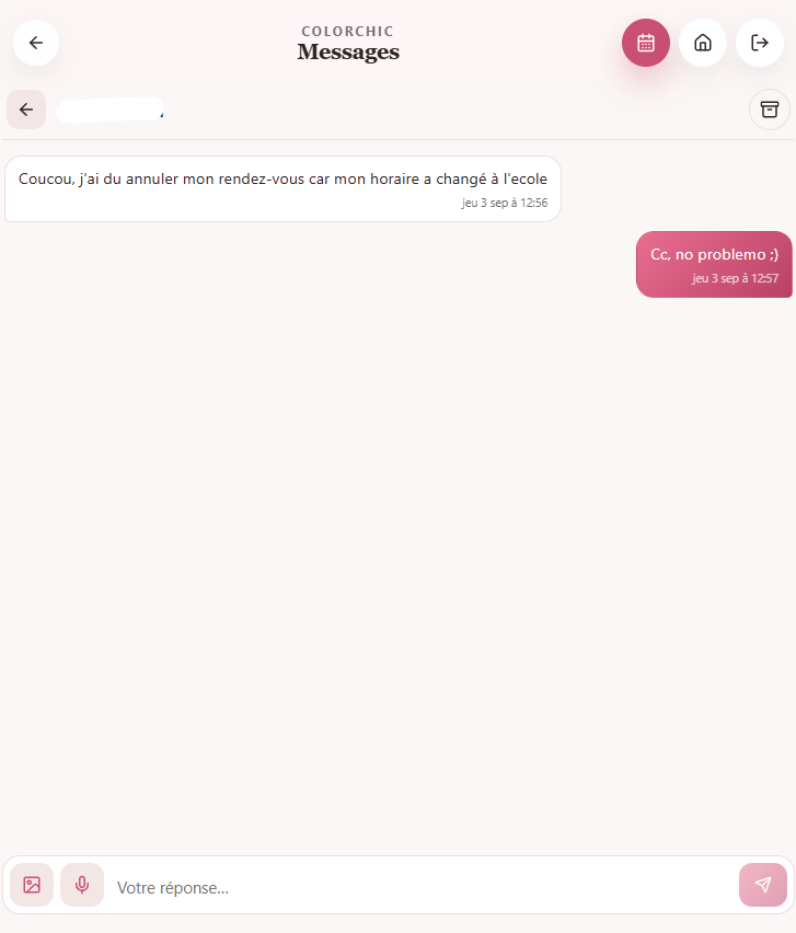 Messagerie directe entre l’institut et sa clientèle