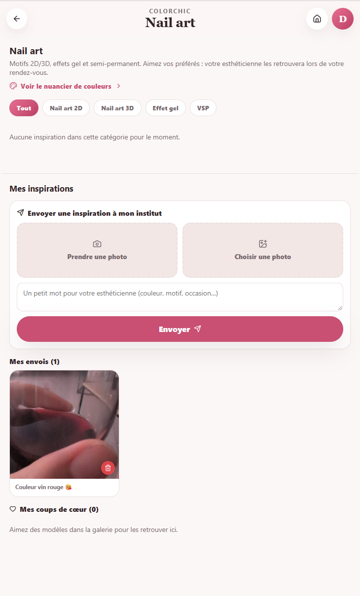 Espace d’inspiration nail art avec envoi de photo