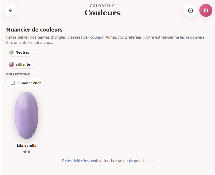 Nuancier de couleurs partagé entre la cliente et l’esthéticienne